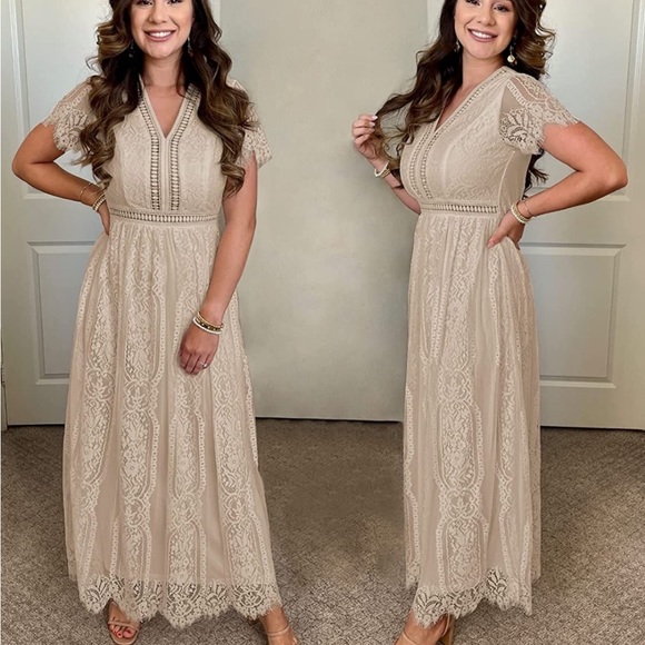 Dresses & Skirts - COPY - Womens V Neck Apricot Maxi Dress